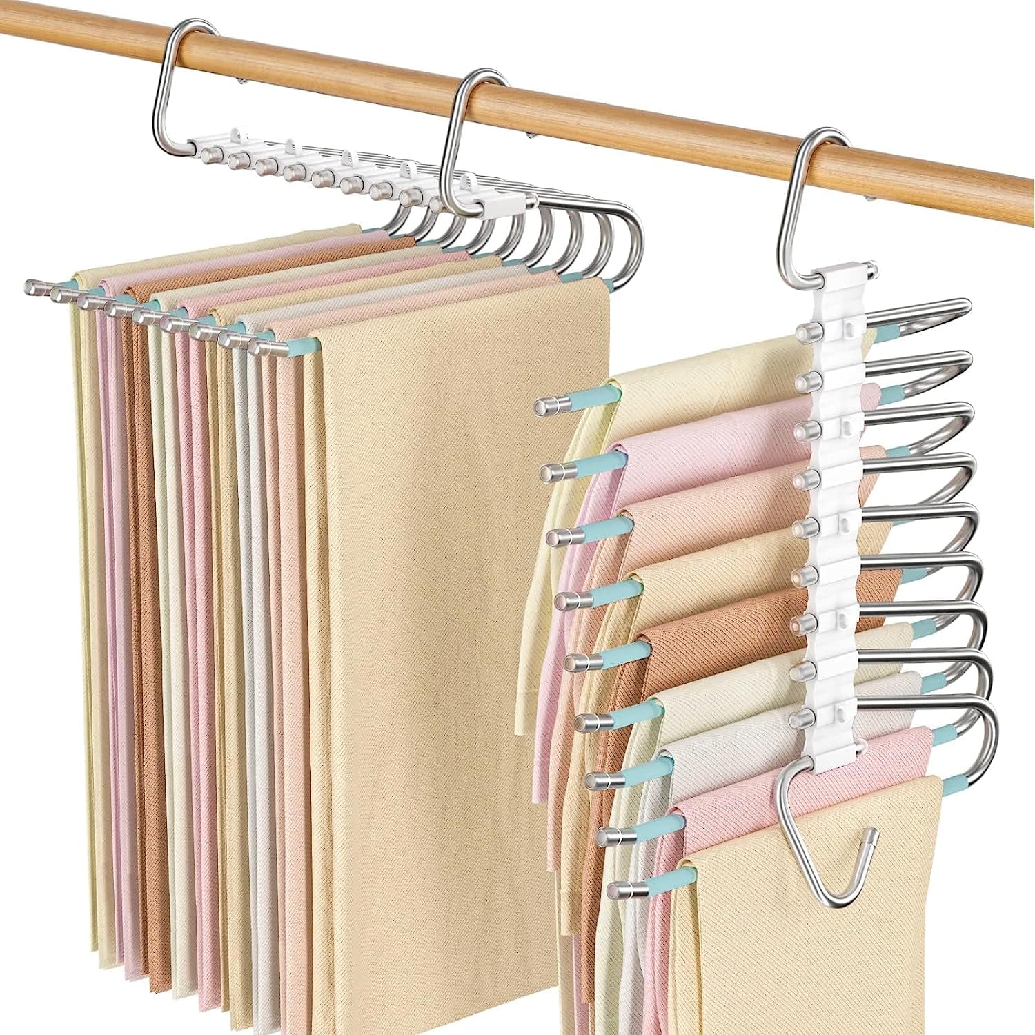 https://i5.walmartimages.com/seo/4ALL-Pants-Hangers-2-Pack-9-Layers-Space-Saving-S-Type-Stainless-Steel-Clothes-Anti-Slip-Design-Clothes-Closet-Storage-Organizer-Jeans-Trousers-Skirt_3dc3c3e8-aa05-467f-85ad-59f656e61cd8.c7c4a23cbfbed2b08acaaf4fc243cea4.jpeg