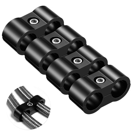 SPEEDWOW 4AN Hose Separator Clamp - Aluminum Fuel Mounting Clamps, Great for 1/4 Fuel, Oil, Brake, Water, Gas Line, 4Pcs/Pack Black