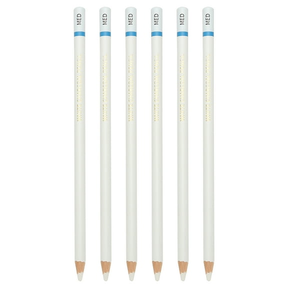 Uxcell Med Drawing Pencils for Sketching, 6PCS Sketch Pencils for Drawing Art Pencils Graphite Wood Pre-sharpened for Drawing Sketching Artist, Round, White Refill, White/Blue Pole