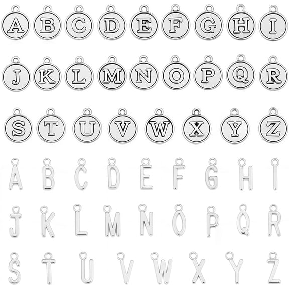 4Bags 2 Styles Tibetan Style Zinc Alloy 26 Letters Pendants Silver 16~20.5x7~17.5x1.8~2mm Hole: 1.6~2mm 2bags/style Craft