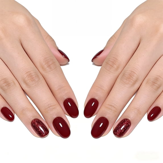 4Box 96Pcs Press On Nails Set, Short Square Glossy Burgundy Fake Nails ...