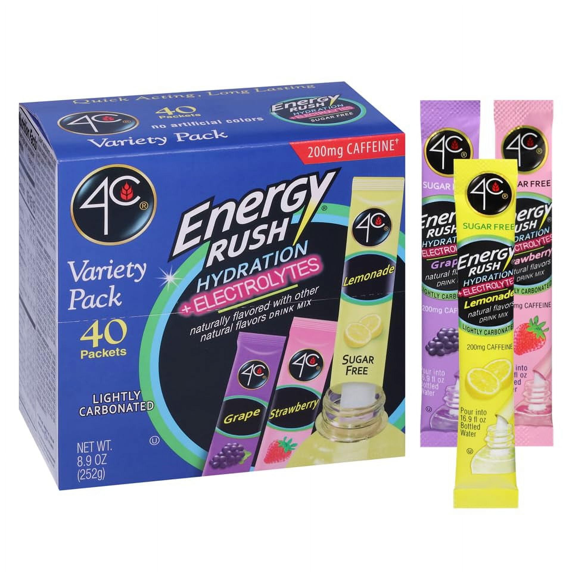 4C Energy Rush PSD with Electrolytes Variety Pack Stix, 40 ct (14