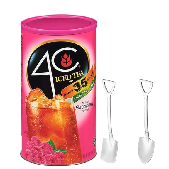 4C Iced Tea Raspberry Flavored Powdered Drink Mix 82.6 oz Per Canister (Raspberry) with Shovel Spoons
