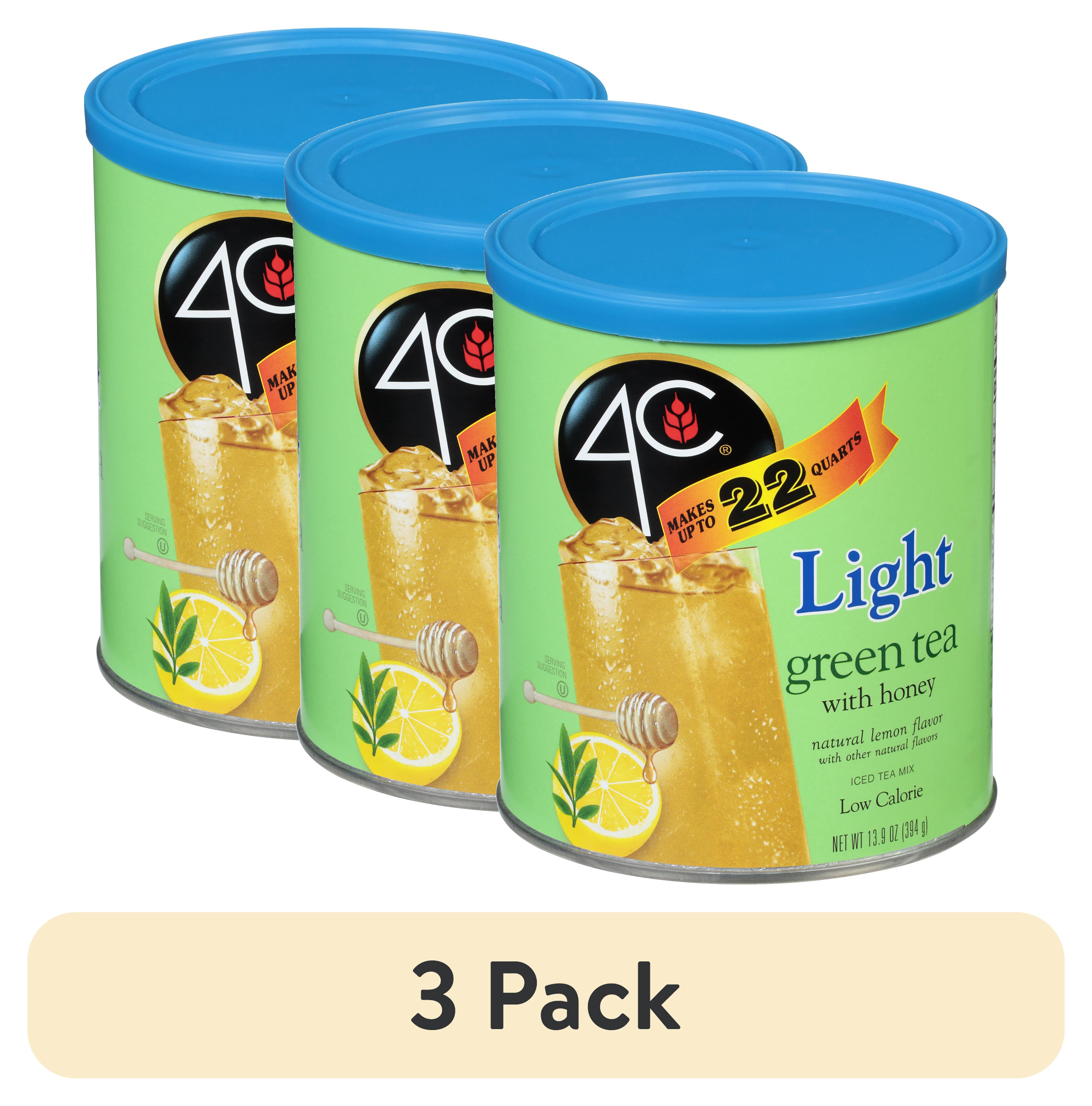 (3 pack) 4C Light Green Tea Antioxidant Iced Tea Mix 13.9 oz. Canister