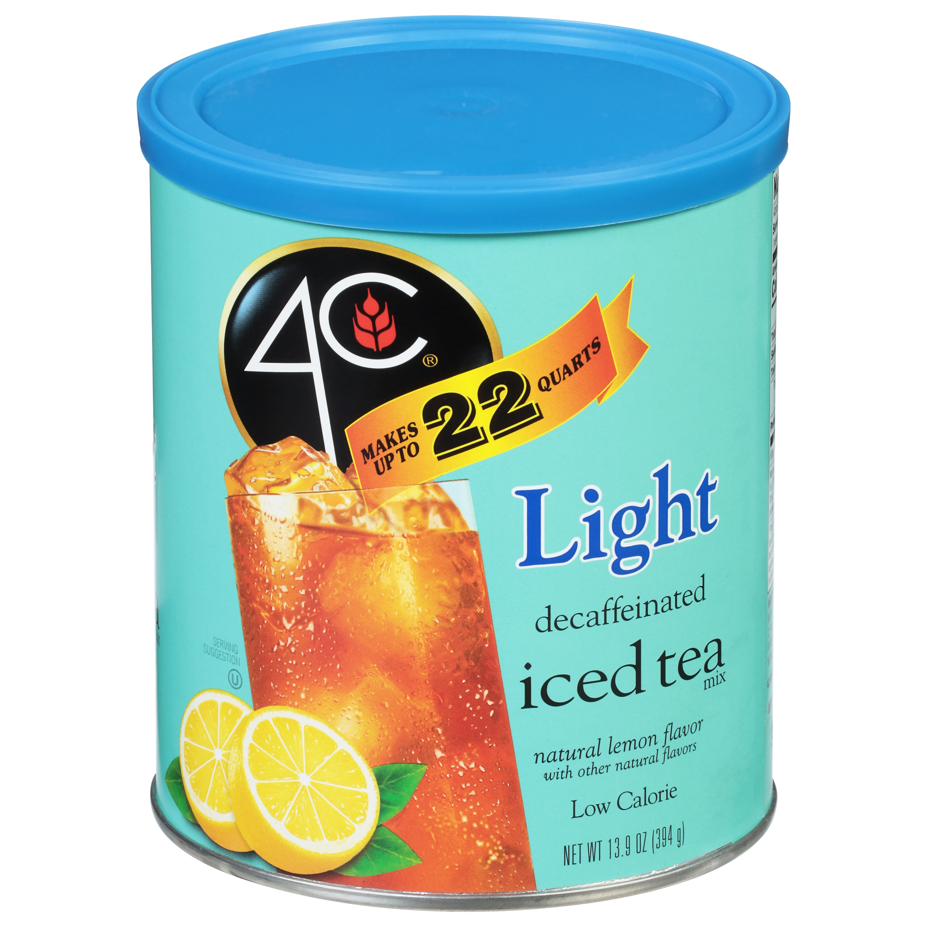 4C Light Naturally Decaffeinated Lemon Flavor Iced Tea Mix 13.9 oz. Canister