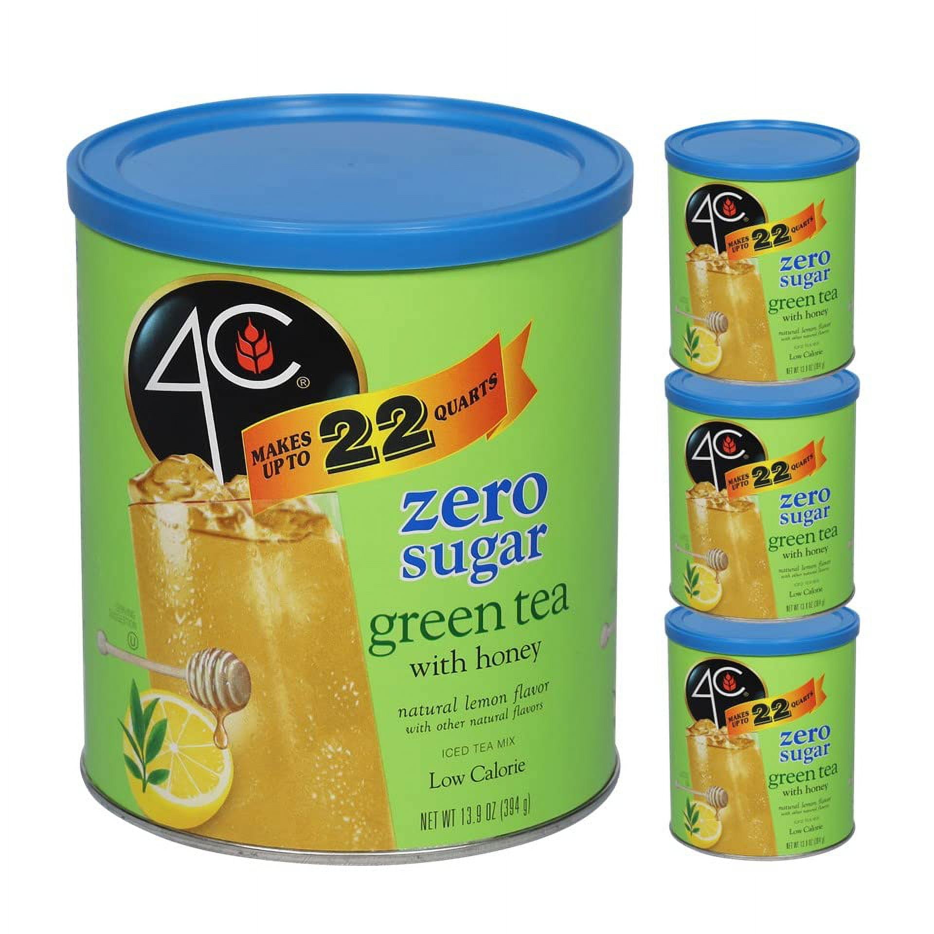 4C Light Powdered Drink Mix Cannisters, Zero Sugar Green Tea 3 Pack, 22