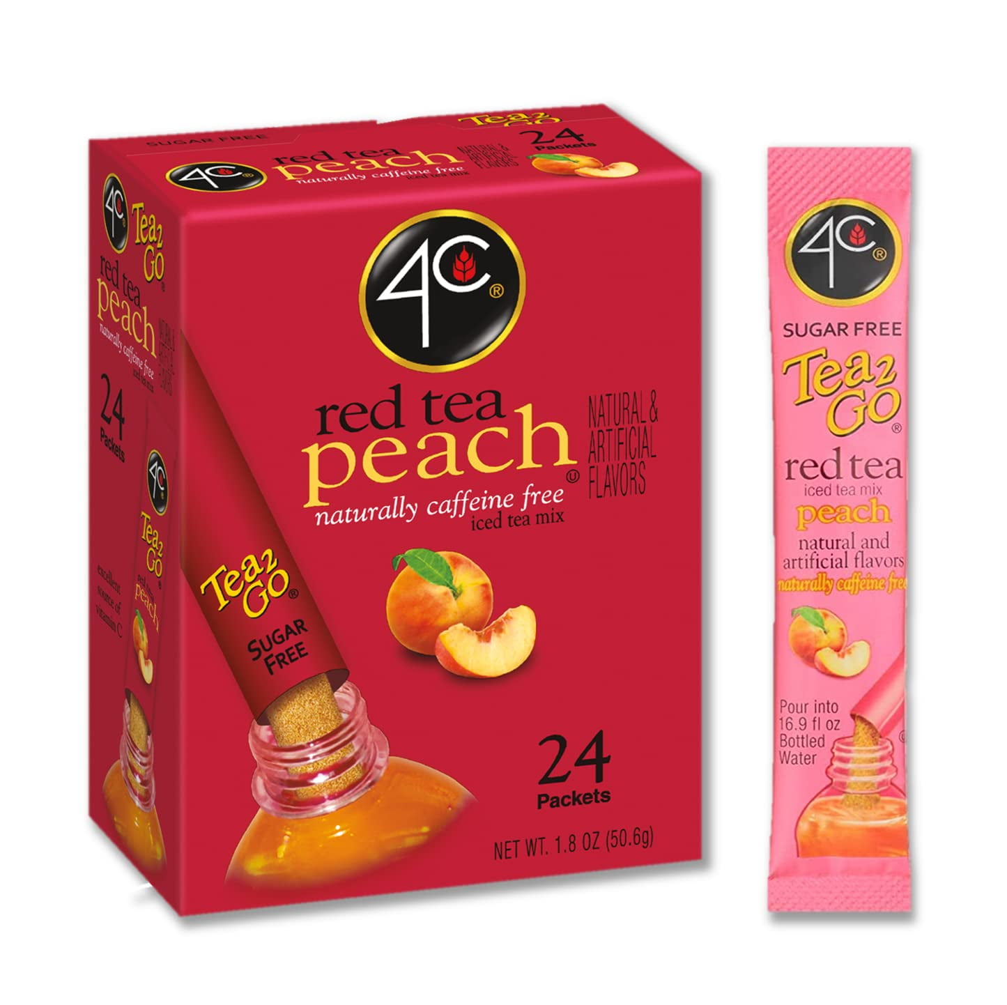 4C Powder Drink Mix HP29 Packets, Red Tea Peach 1 Pack, 24 Count