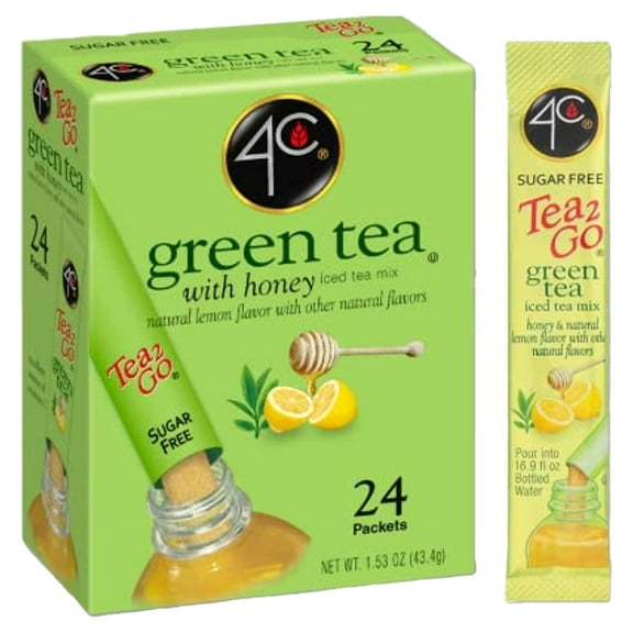 4C Powder Drink Mix Packets, Green Tea 6 Pack, 24 Count, Singles Stix On The Go, Refreshing Sugar Free Water Flavorings