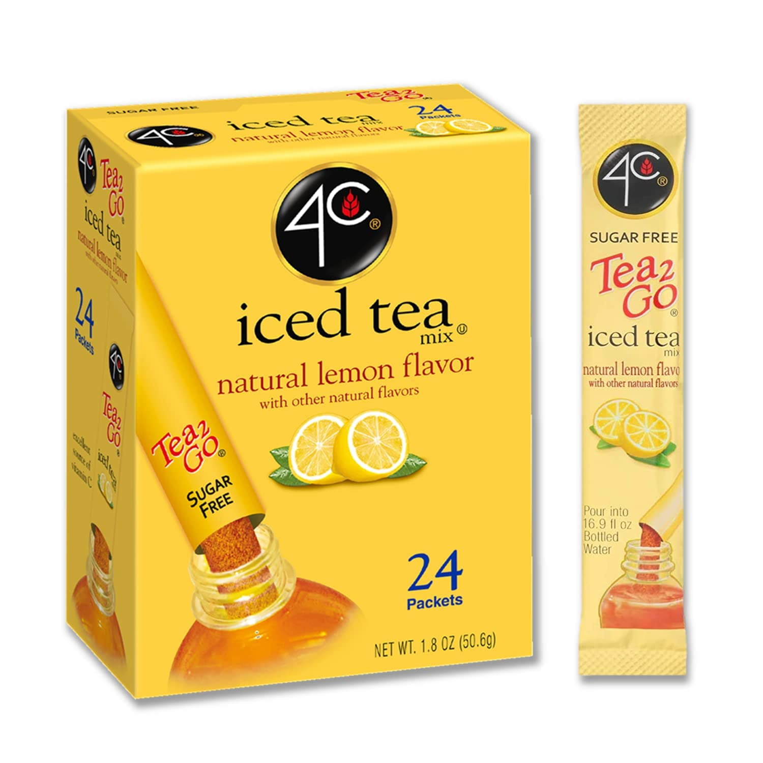 4C Powder Drink Mix Packets, Lemon Tea 1 Pack, 24 Count, Singles Stix On The Go, Refreshing