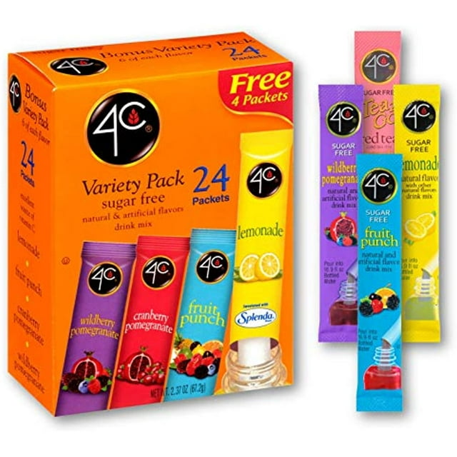 4C Sugar-Free Powder Drink Mix, Variety Pack, 24 Count, Singles Stix ...