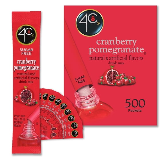 4C Powder Drink Stix, Cranberry Pomegranate 500 Count, Bulk Buy, Singles Stix, On The Go, Refreshing Water Flavorings, Value Pack
