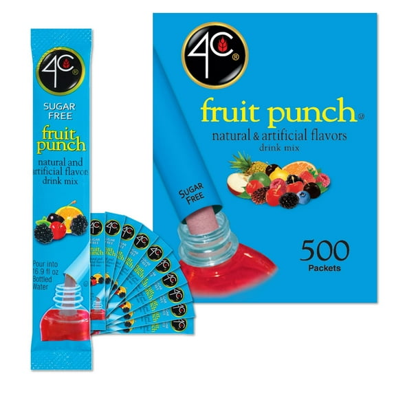 4C Powder Drink Stix, Fruit Punch 500 Count, Bulk Buy, Singles Stix, On the Go, Refreshing Water Flavorings, Value Pack