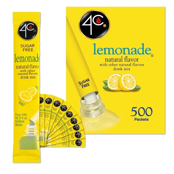 4C Powder Drink Stix, Lemonade 500 Count, Bulk Buy, Singles Stix, On the Go, Refreshing Water Flavorings, Value Pack