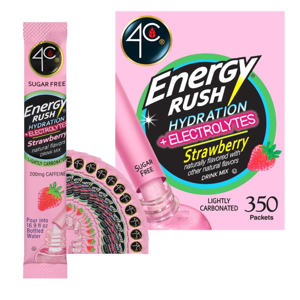 4C Powder Energy Rush Stix, Energy Rush Strawberry Electrolyte 350 Count, Bulk Buy, Singles