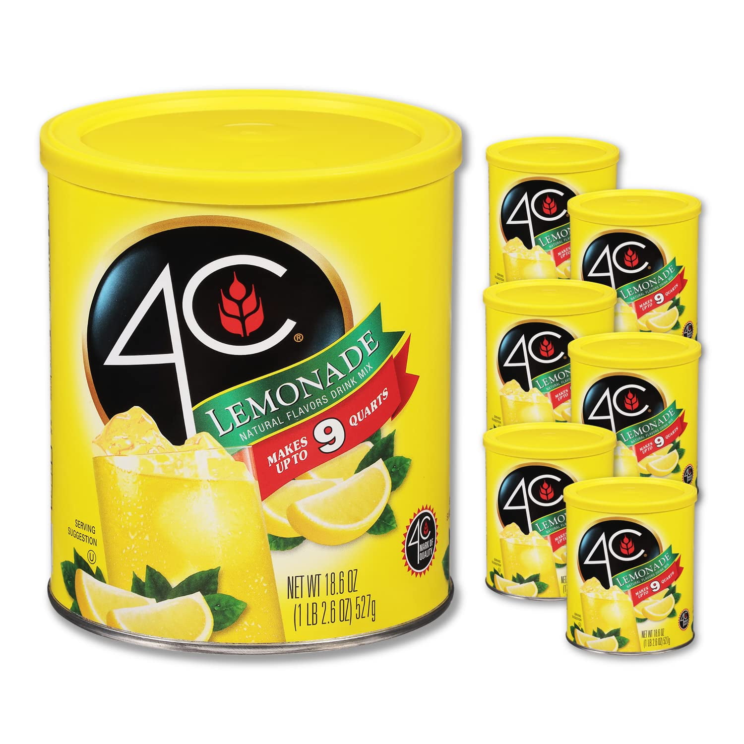 4C Powdered Drink Mix Canister, Lemonade 6 Pack, 9 Quarts, Family Sized