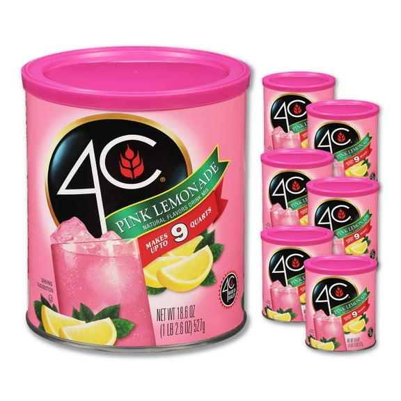 2X - 4C Powdered Drink Mix Canister, Pink Lemonade 6 Pack, 9 Quarts, Family Sized Bin, Thirst Quenching Flavors