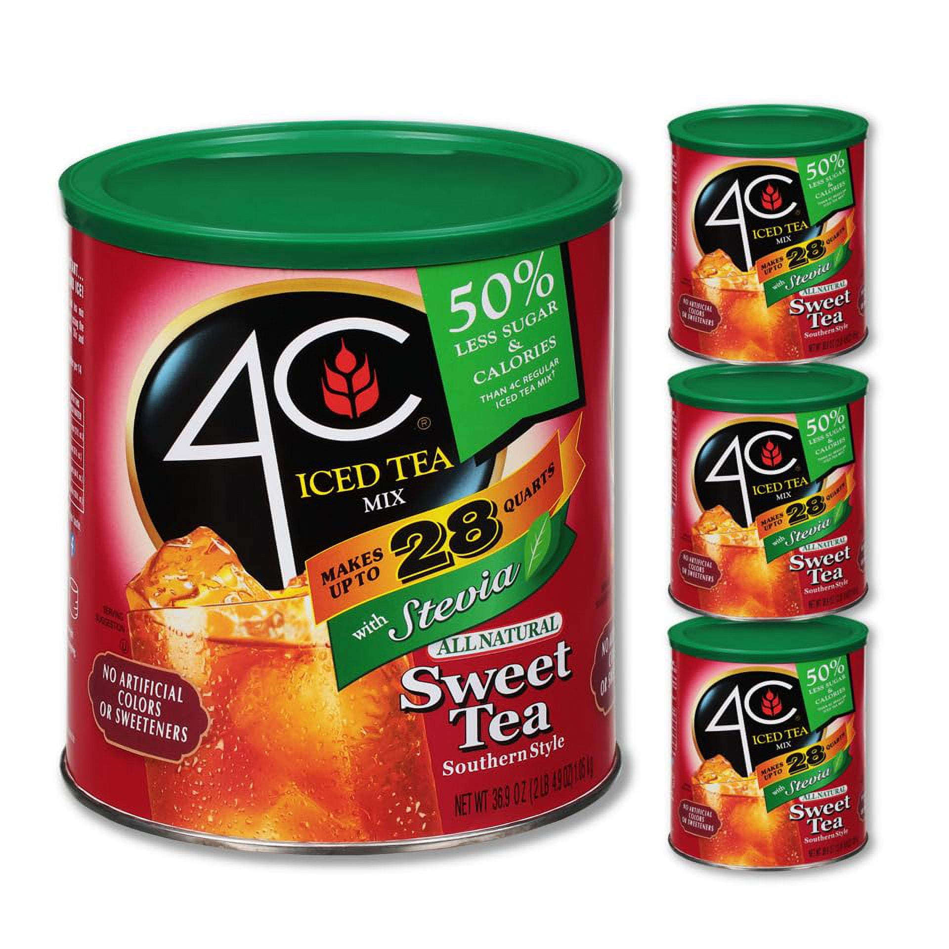 4C Reduced Sugar Powdered Drink Mix Canisters, Iced Tea, 28 Quarts