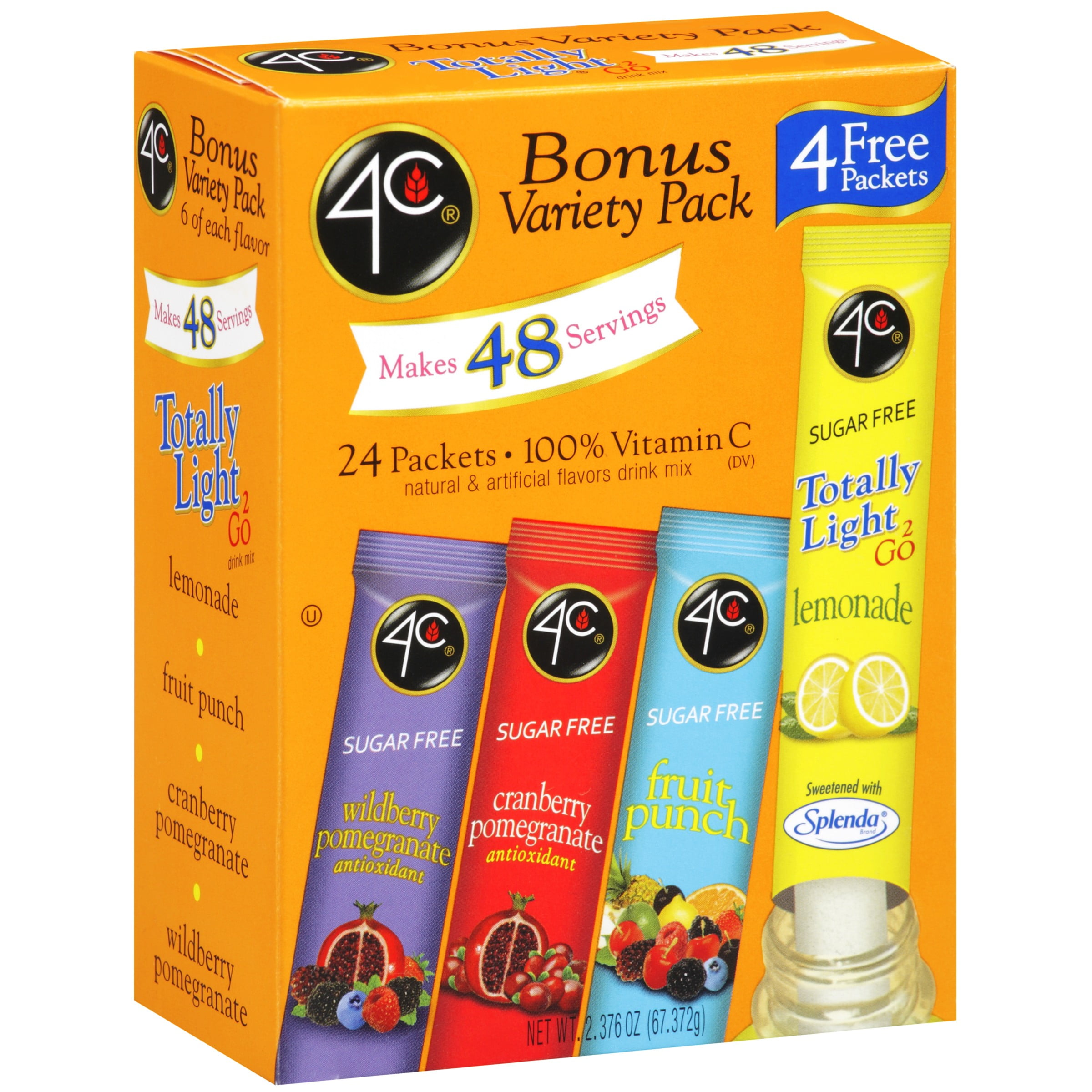 4C Totally Light 2Go Flavor Packet Drink Mix, Sugar-Free, Lemon