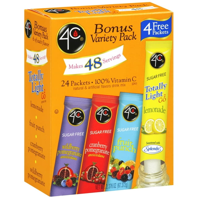 4C Totally Light 2Go Variety Pack Drink Mix, 24 Count, 2.3 Oz., 24 ...