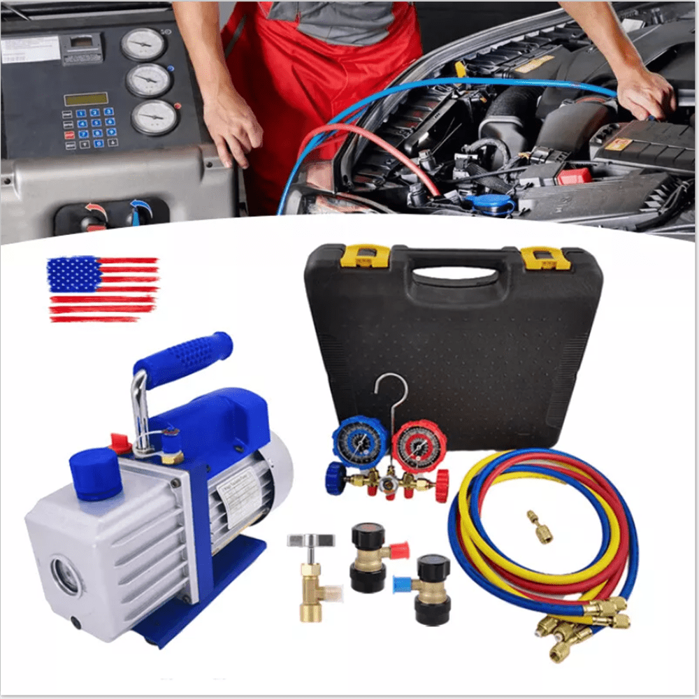 4CFM 1/4HP Vacuum Pump HVAC R134a, R12, R22, R410a, A/C Refrigeration R134 Can Tap Adapter, R134 Quick Connector AC Manifold Gauge