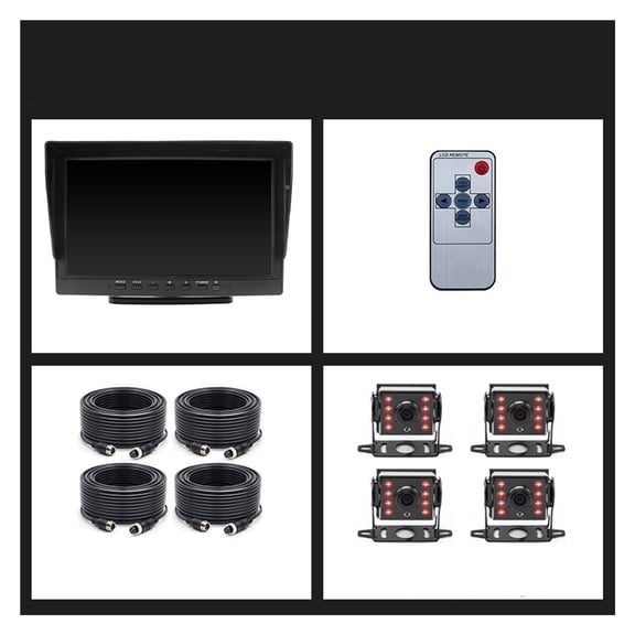 4CH AHD 1280x720P 10.1 Inch IPS Truck Bus Vehicle DVR Recorder Monitor With 4 Channels Front Rear Left Right AHD Parking Camera ,Flexible Double Bracket Installation