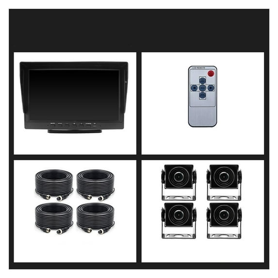 4CH AHD 1280x720P 10.1 Inch IPS Truck Bus Vehicle DVR Recorder Monitor With 4 Channels Front Rear Left Right AHD Parking Camera ,Flexible Double Bracket Installation