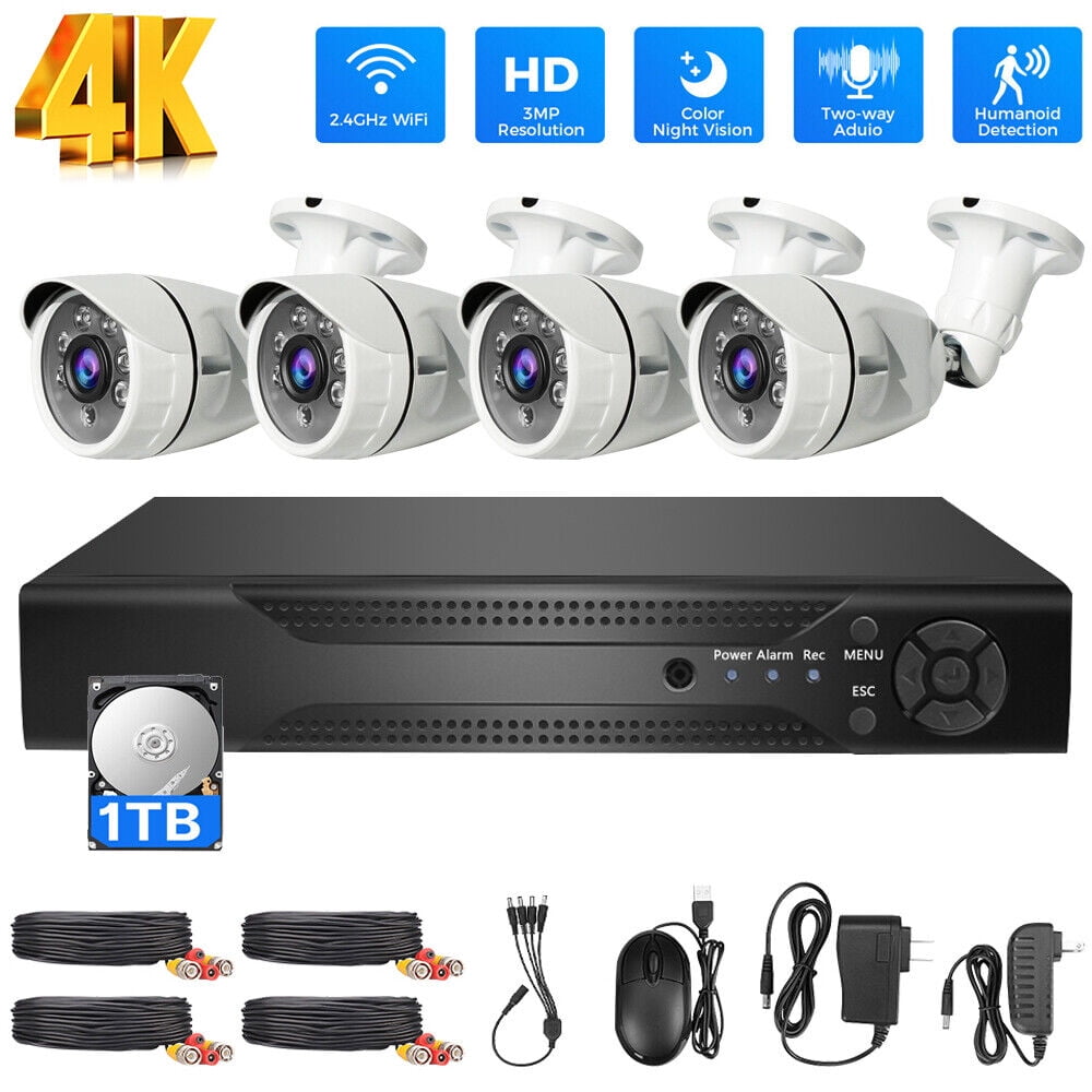 4CH Camaras De Seguridad Wifi Exterior Con Vision Nocturna Video 1TB