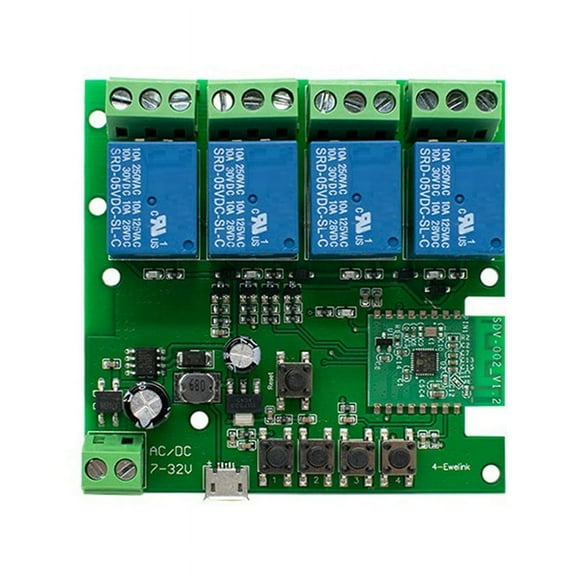 4CH Smart Switch Module 7-32V 10A Relays Wireless WIFI Remote Control Self-Locking and Timing APP Controller,1 x 4CH Smart Switch Module,Green