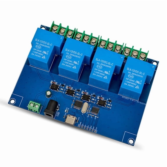 4CH USB Relay Module 12V 30A USB-C Relay Module Onboard CH340T Chip USB Computer Serial Port Intelligent Control Switch