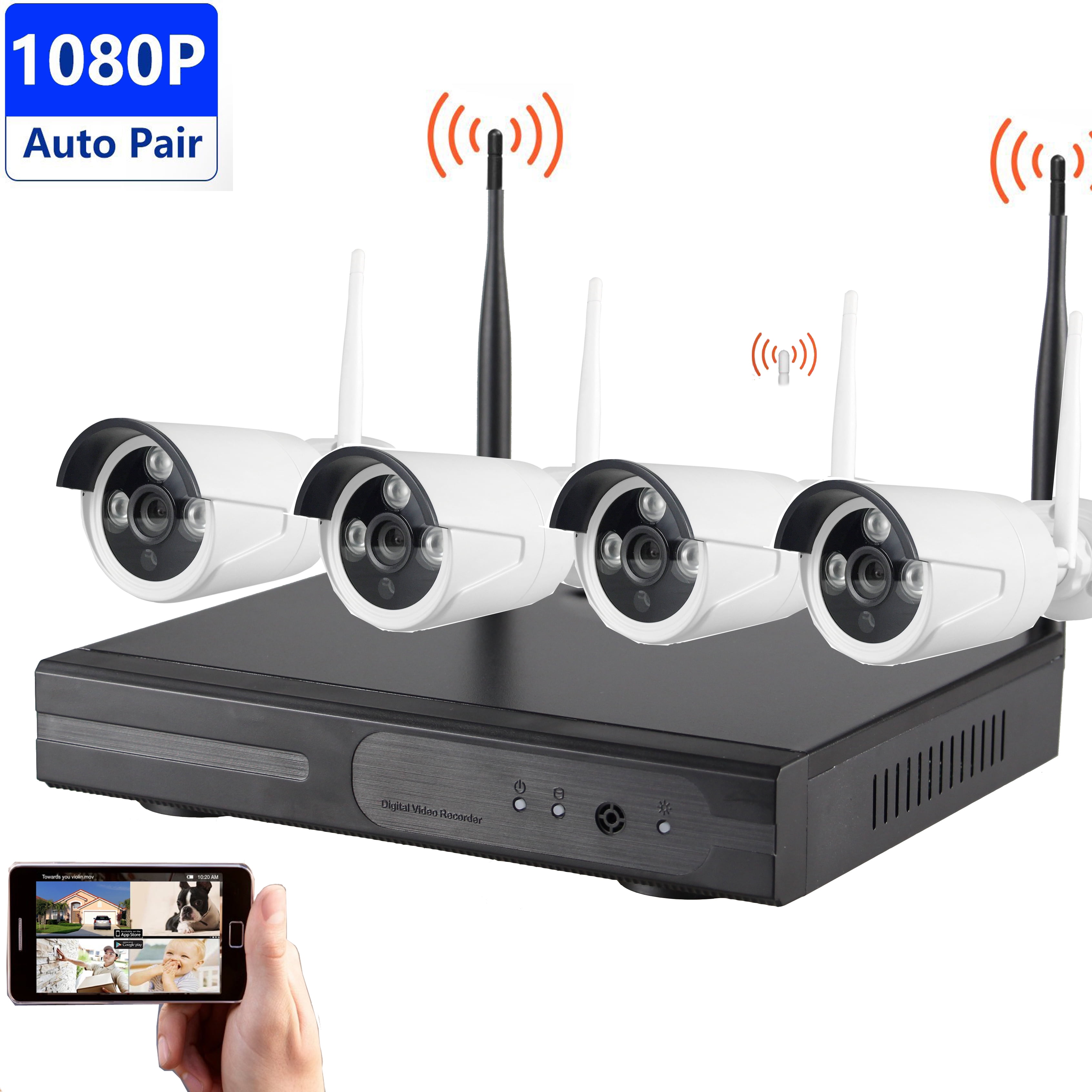 4CH Wireless NVR(5MP) with CCTV Security Outdoor Bullet Camera(3MP)  Transmits up to 1,200 Feet 2TB HDD Smartllife app(Tuya Platform) 