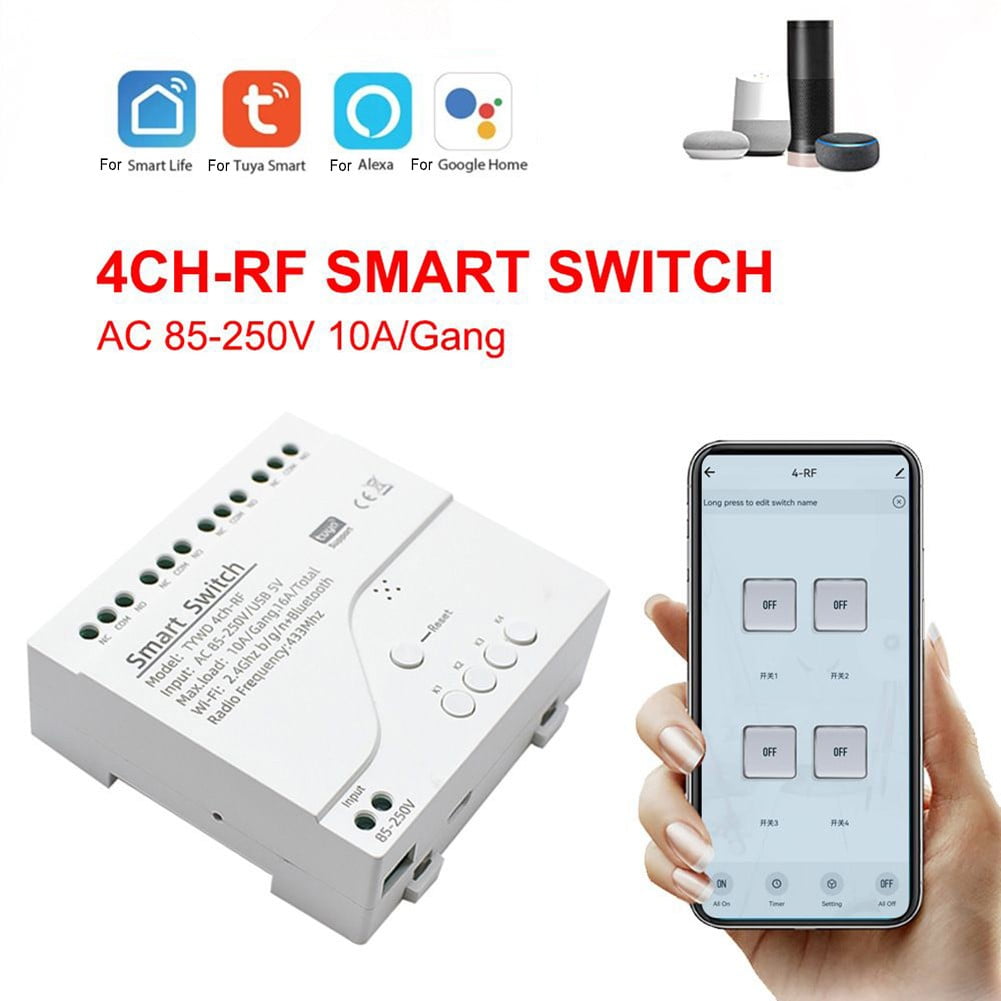 4CH for Tuya Smart WiFi Wireless Switch Remote Control On/Off Light ...