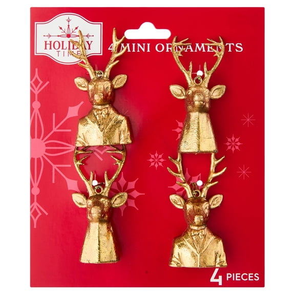 4-Count Antique Gold Reindeer Mini Christmas Ornaments, 2.5", by Holiday Time