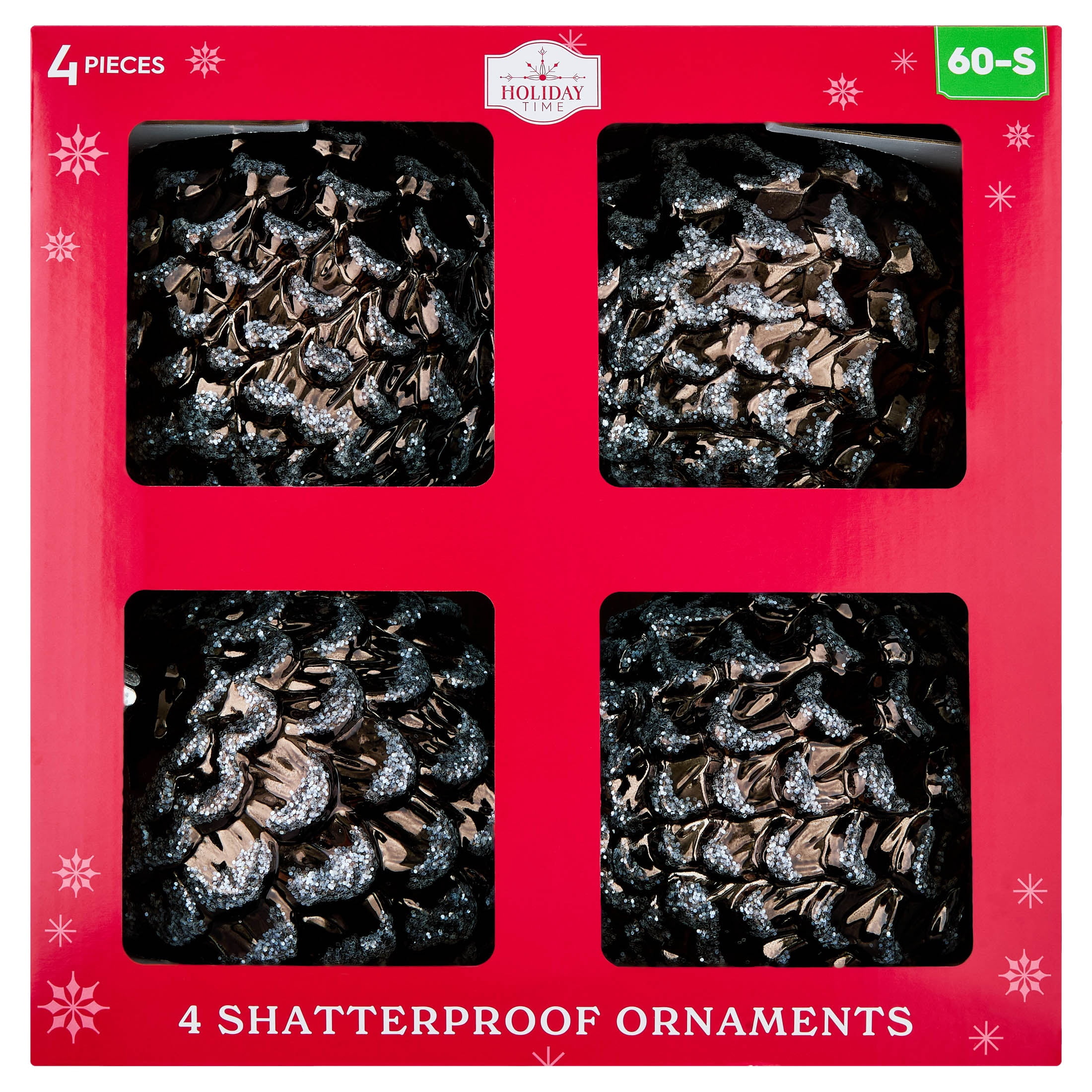 4-Count Brown and Silver Pinecone Shatterproof Christmas Ornaments, 7", by Holiday Time