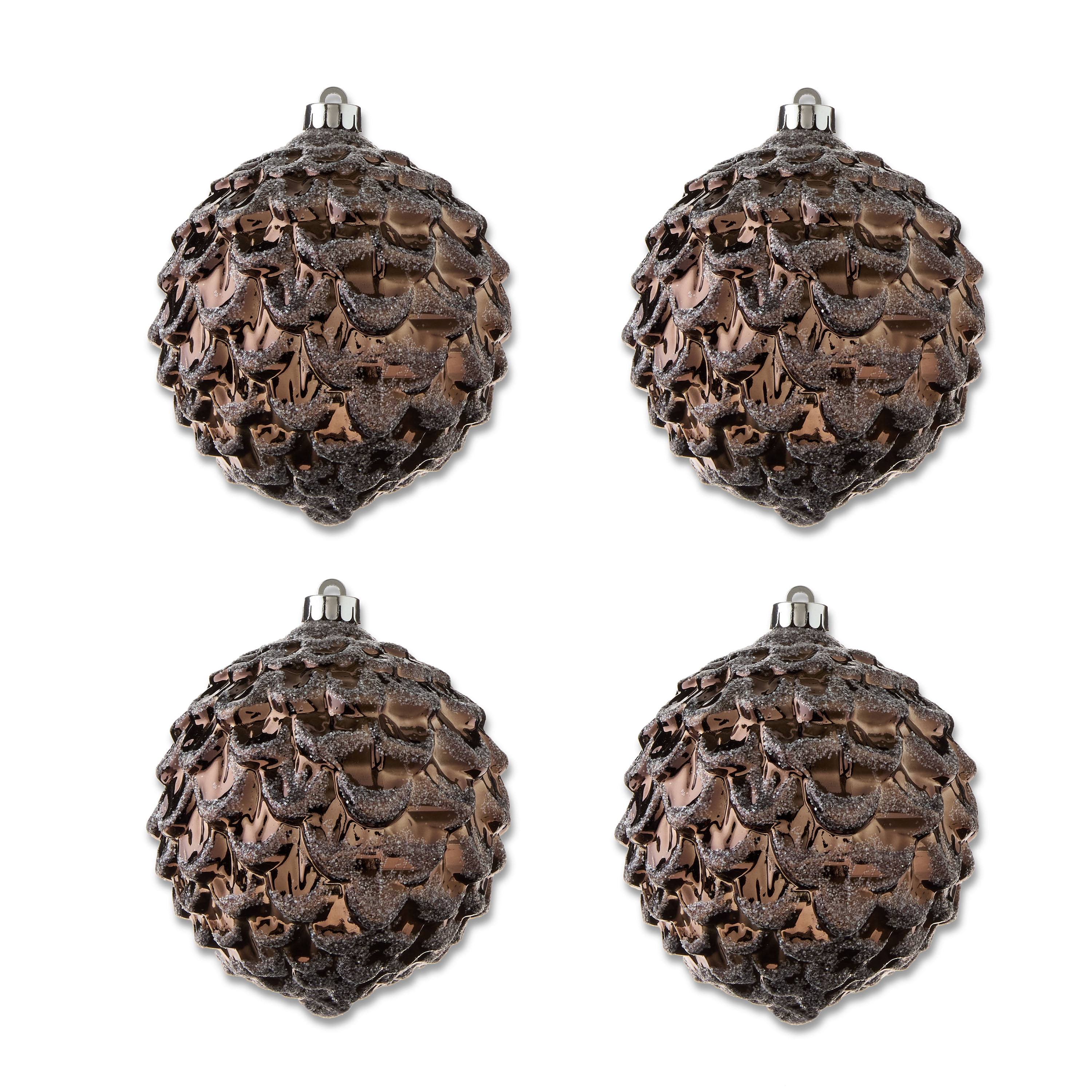 4-Count Brown Pinecone Textured Shatterproof Christmas Ornaments, 5.9 in, by Holiday Time