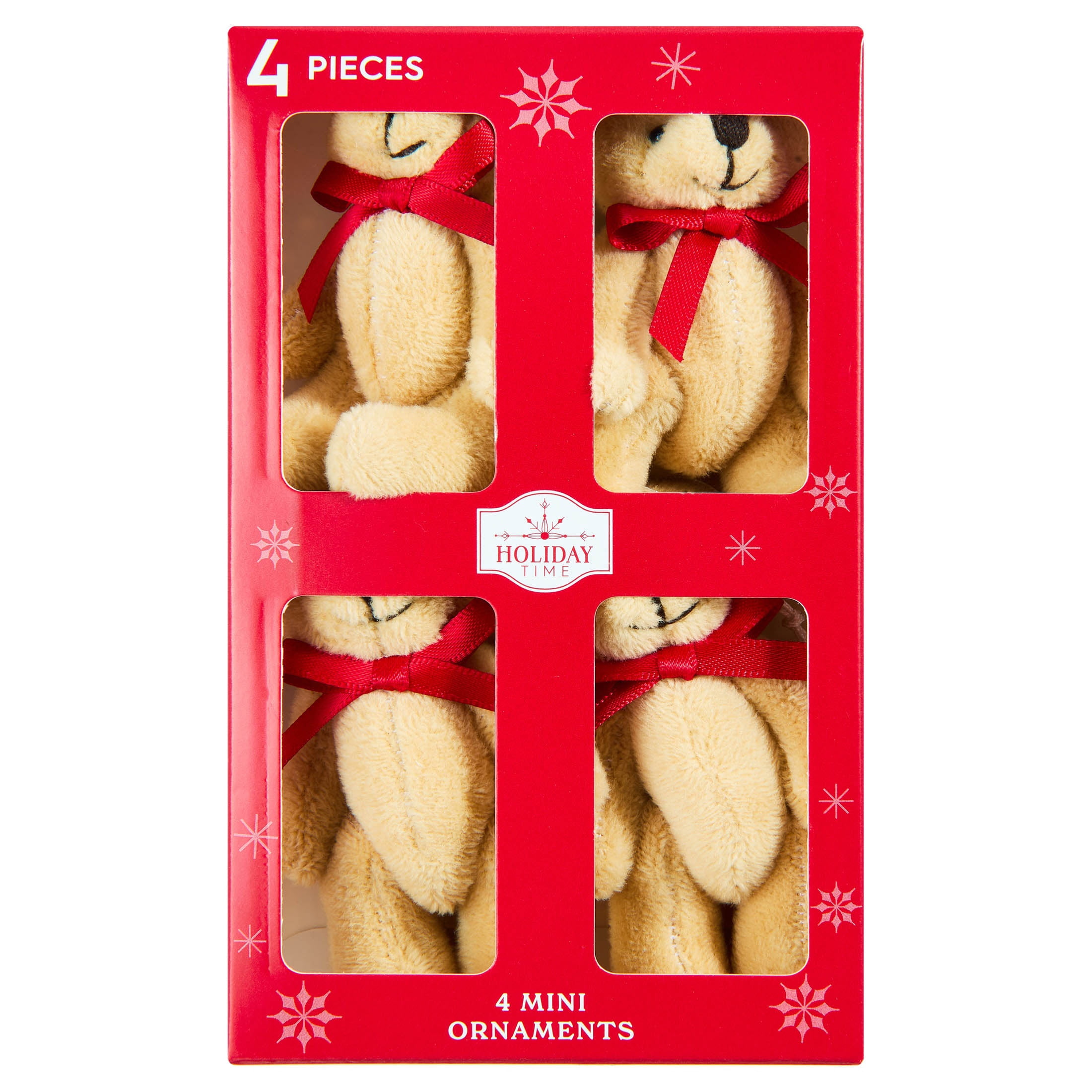 4-Count Brown Teddy Bear Mini Christmas Ornaments, 3.3", by Holiday Time