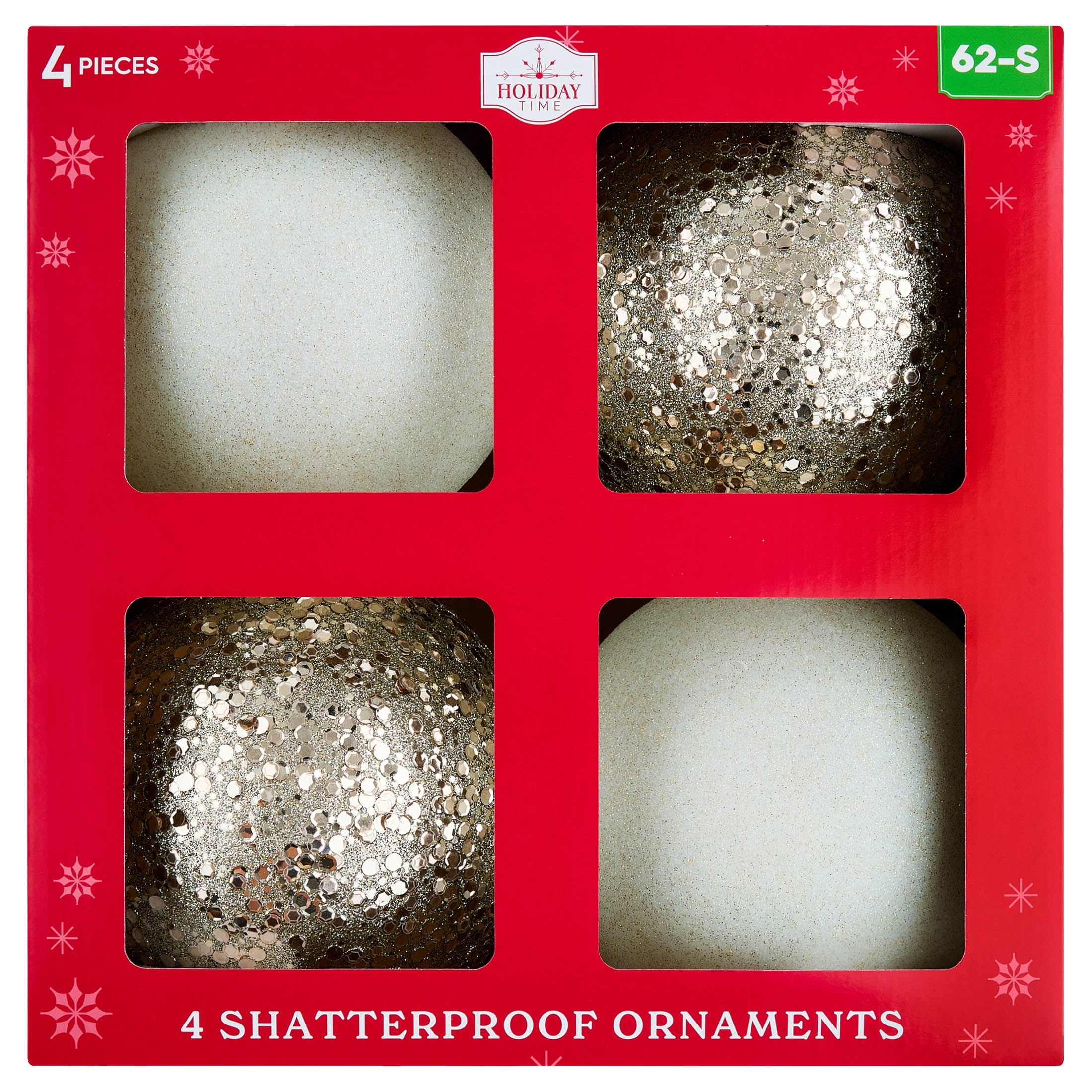 4-Count Champagne and Cream Ball Shatterproof Christmas Ornaments, 6", by Holiday Time
