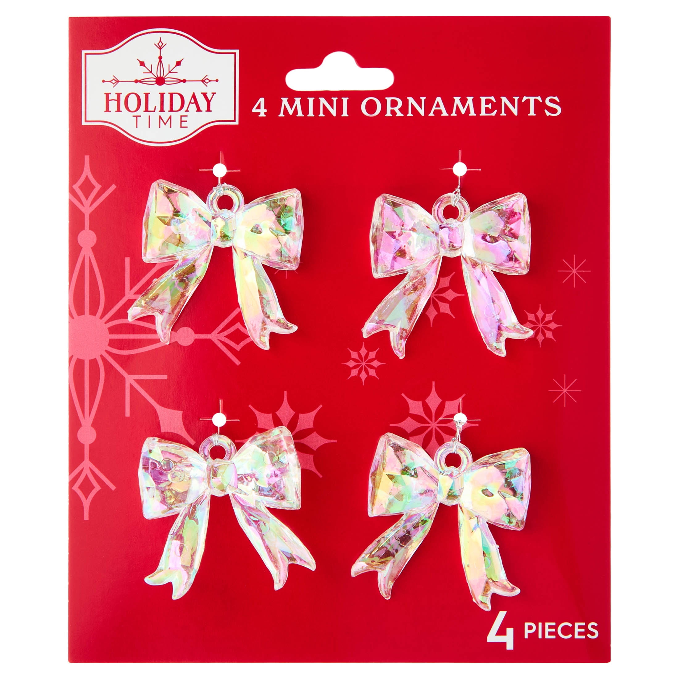4-Count Iridescent Bow Mini Christmas Ornaments, 1.5", by Holiday Time
