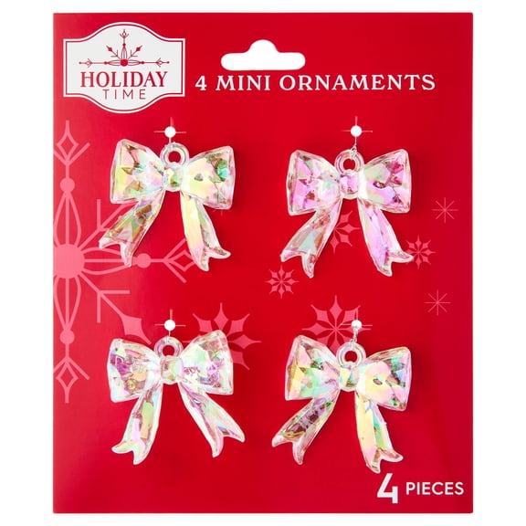 4-Count Iridescent Bow Mini Christmas Ornaments, 1.5", by Holiday Time
