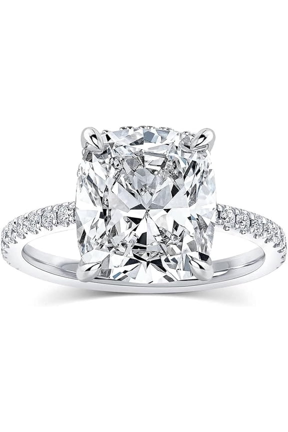 4CT Cushion Cut Promise Ring for Women - White/Yellow Stone, 925 Sterling Silver with 18K Yellow/White/Rose Gold Plated Engagement Ring