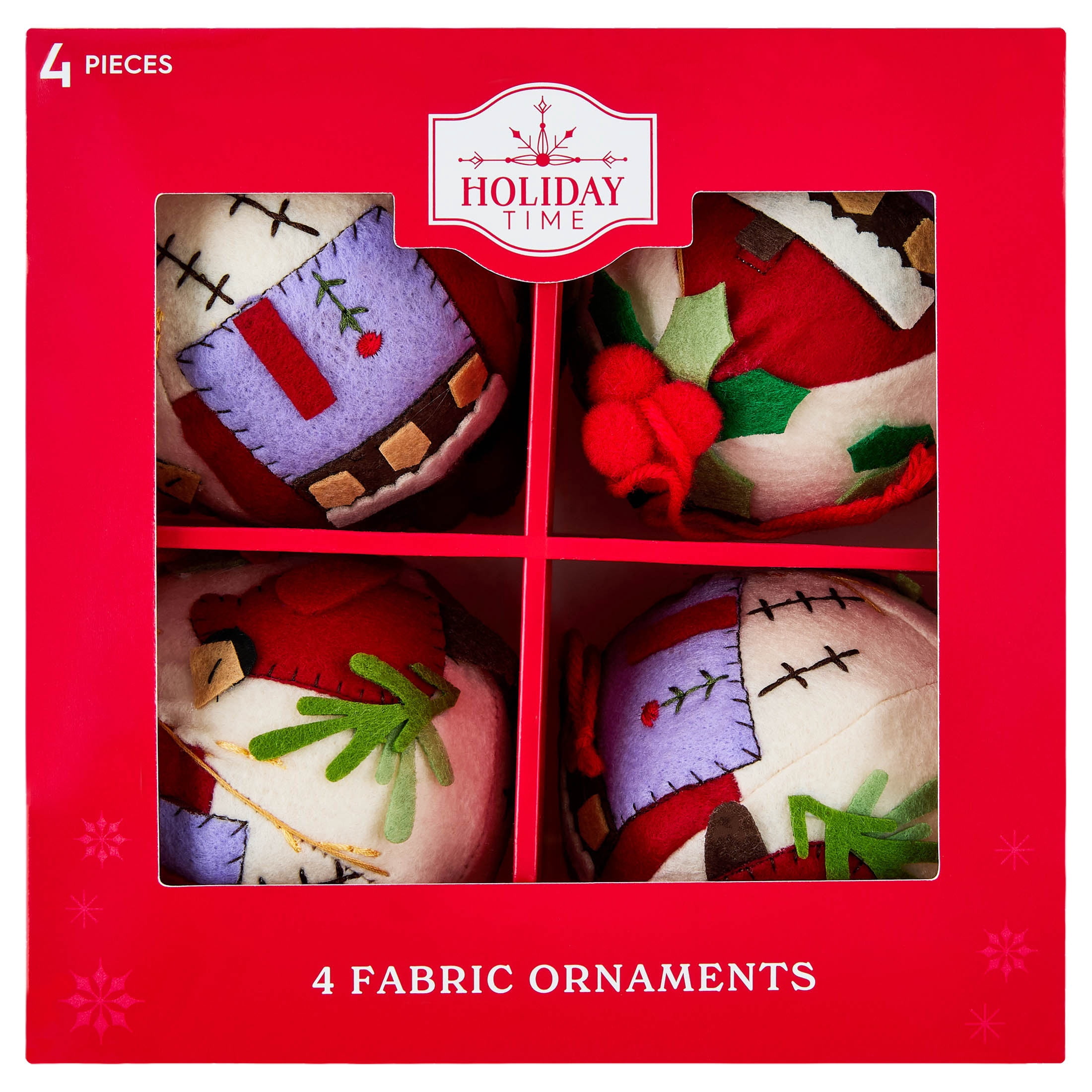 4-Count Multicolor Fabric Cardinal Ball Christmas Ornaments, 4.75", by Holiday Time