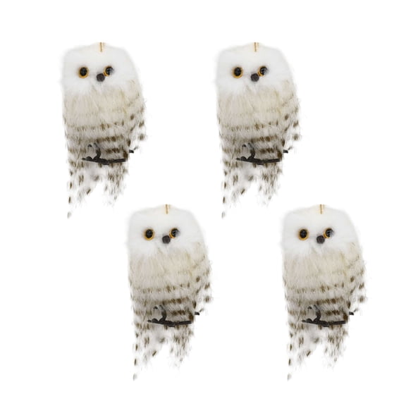 4-Count White Faux Fur Owl Mini Christmas Ornaments, 3.3", by Holiday Time