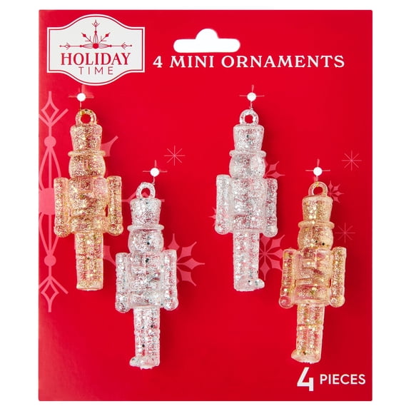 4-Count Gold and Silver Glitter Transparent Nutcracker Mini Christmas Ornaments, 2.8", by Holiday Time
