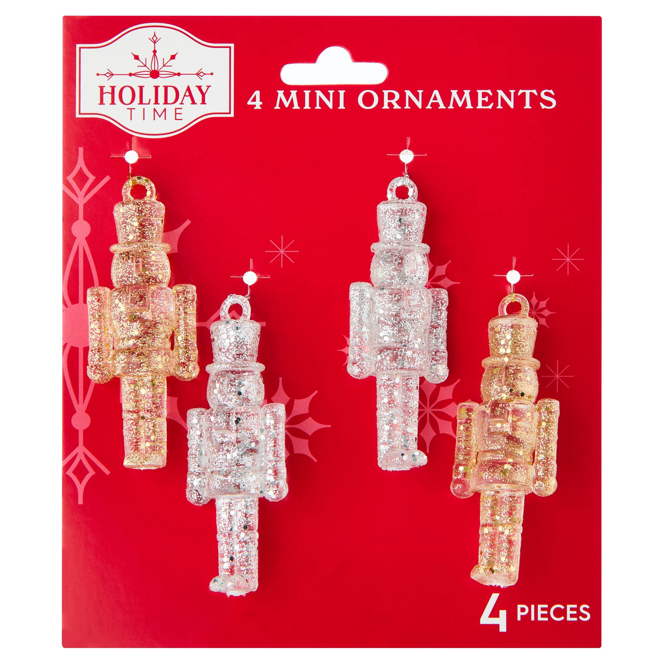 4-Count Gold and Silver Glitter Transparent Nutcracker Mini Christmas Ornaments, 2.8", by Holiday Time