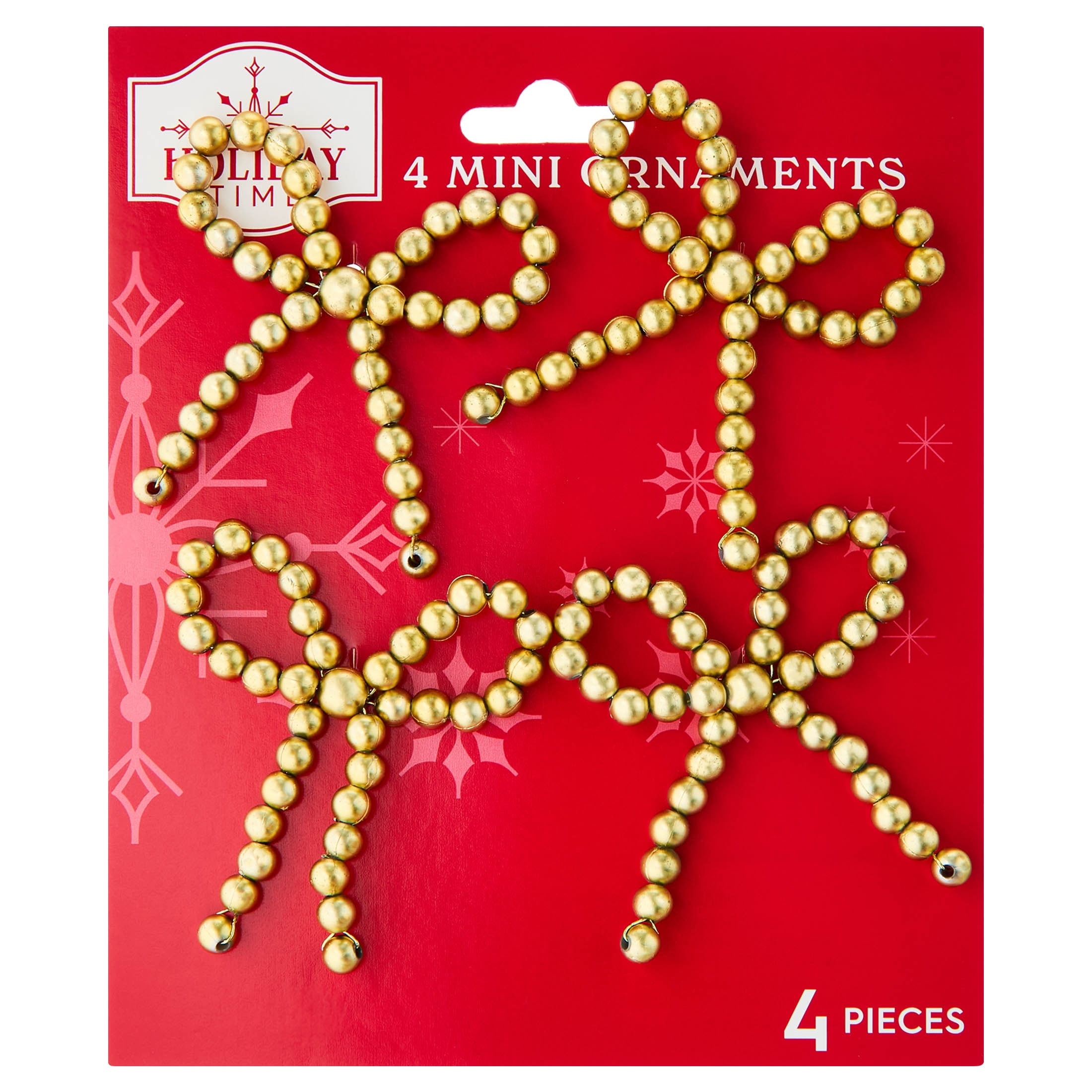 4-Count Gold Beaded Bow Mini Christmas Ornaments, 2.3", by Holiday Time