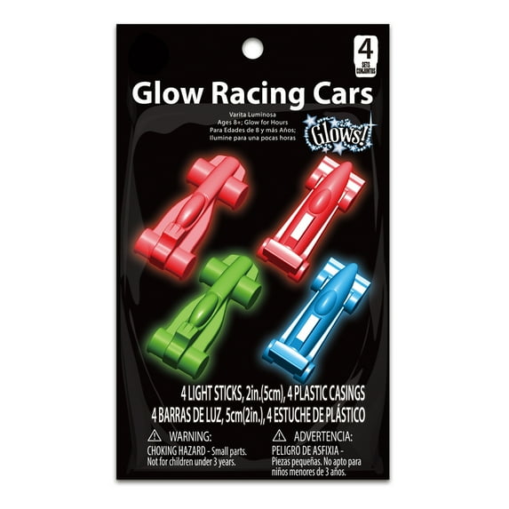 Christmas Glow Party Favors - Multi-Color Plastic Play Racing Cars, 4 Counts