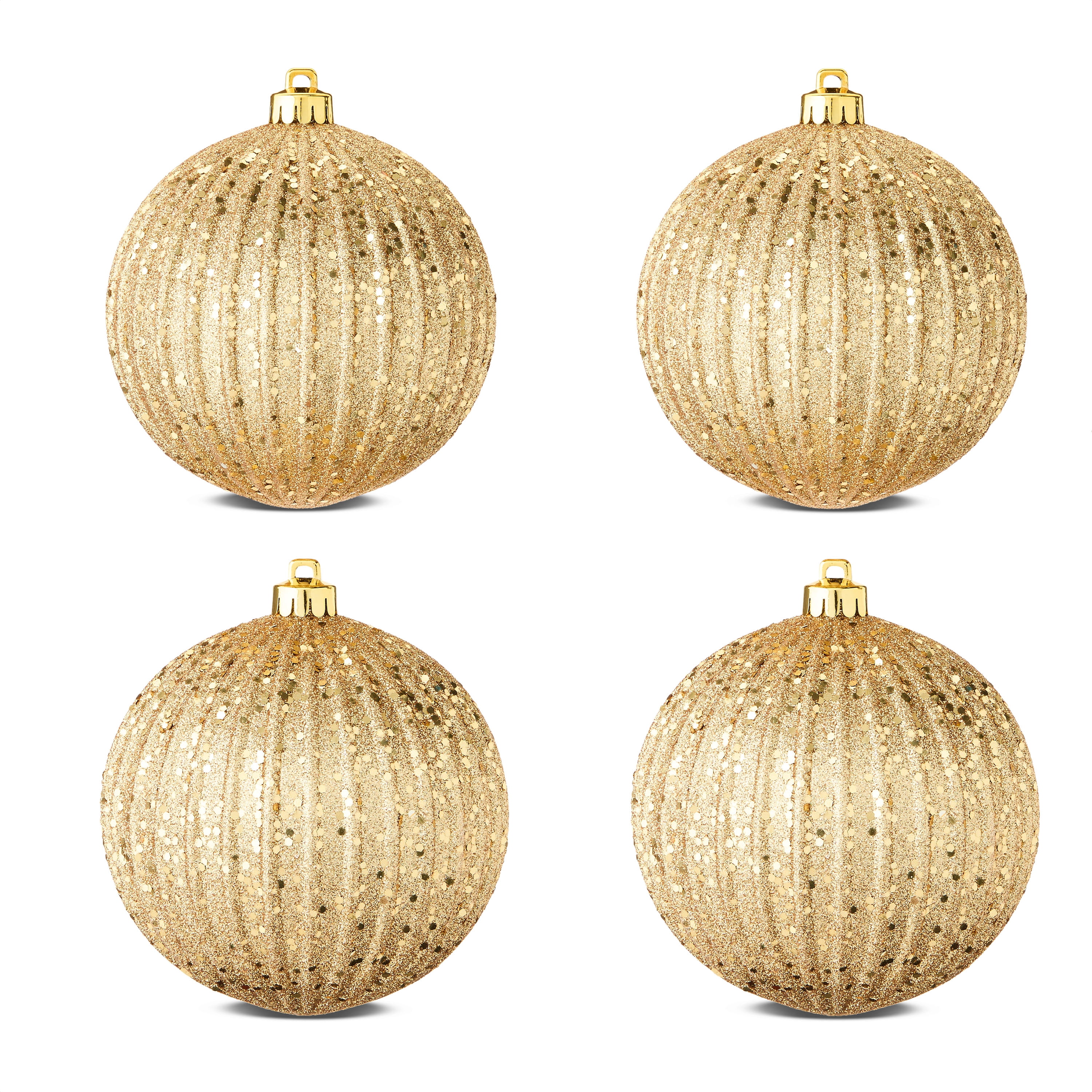 4-Count Gold Glitter Shatterproof Textured Christmas Ornaments, 5.9 in, by Holiday Time