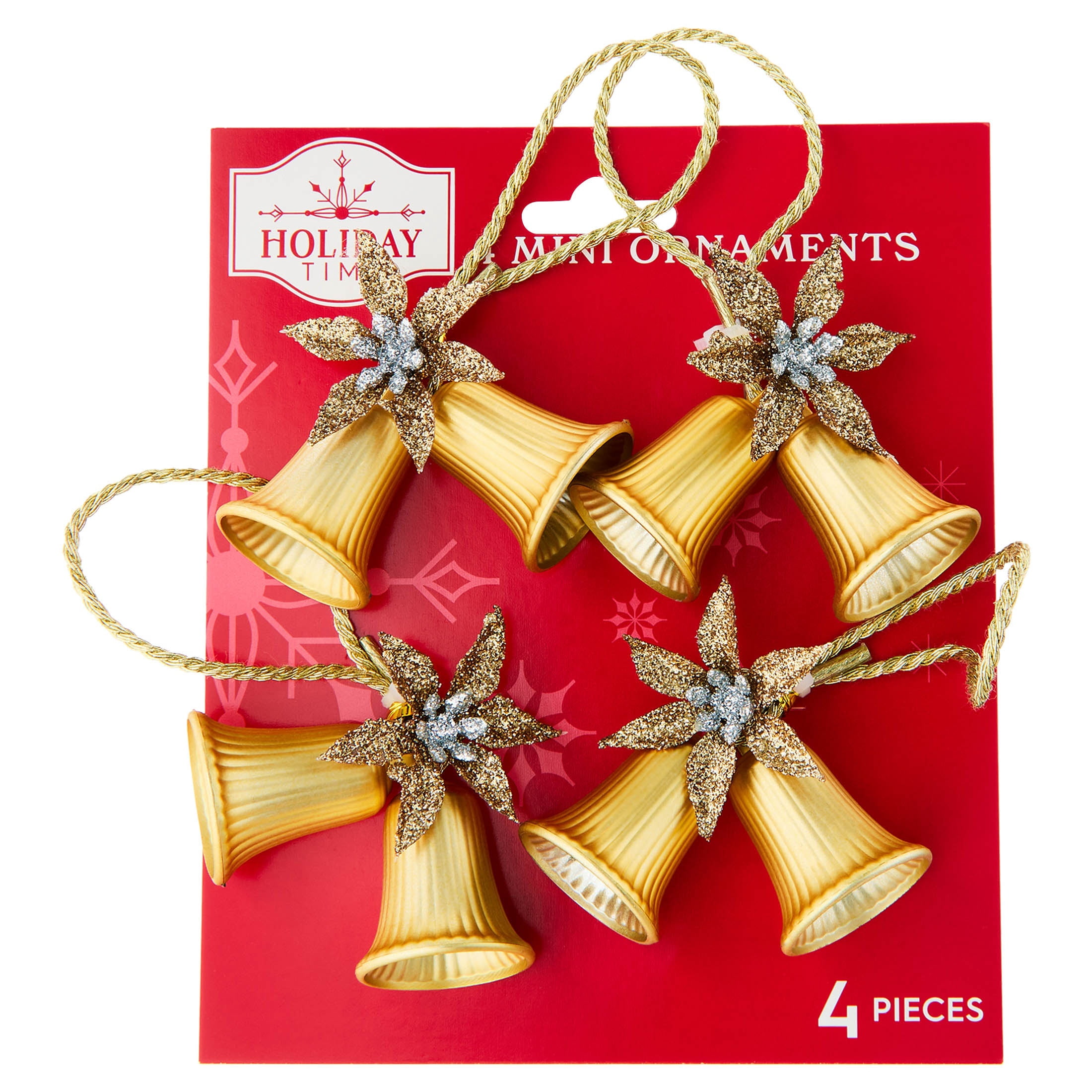 4-Count Gold Double Bell Mini Christmas Ornaments, 4", by Holiday Time