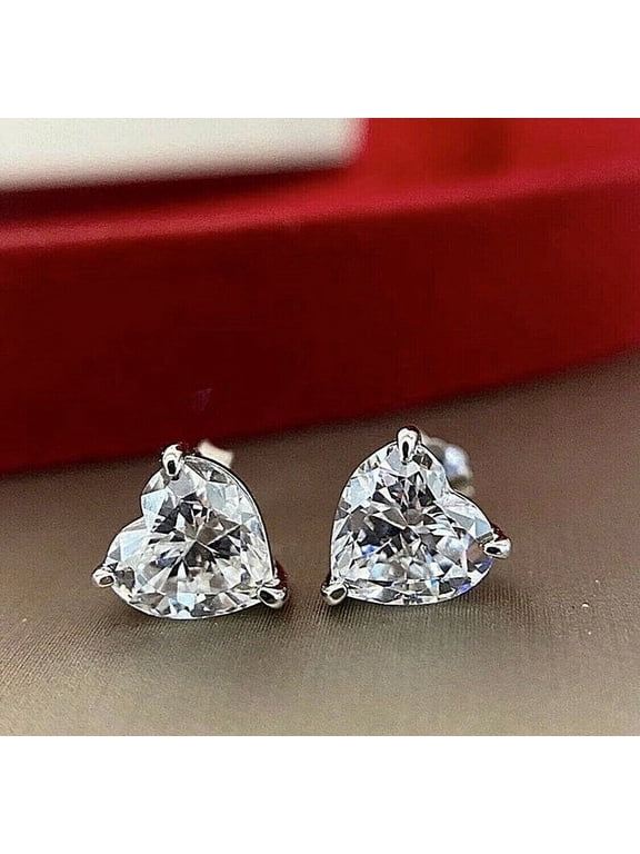4CT Heart Cut Lab Created Diamond Women's Stud Earrings 14K White Gold Plated