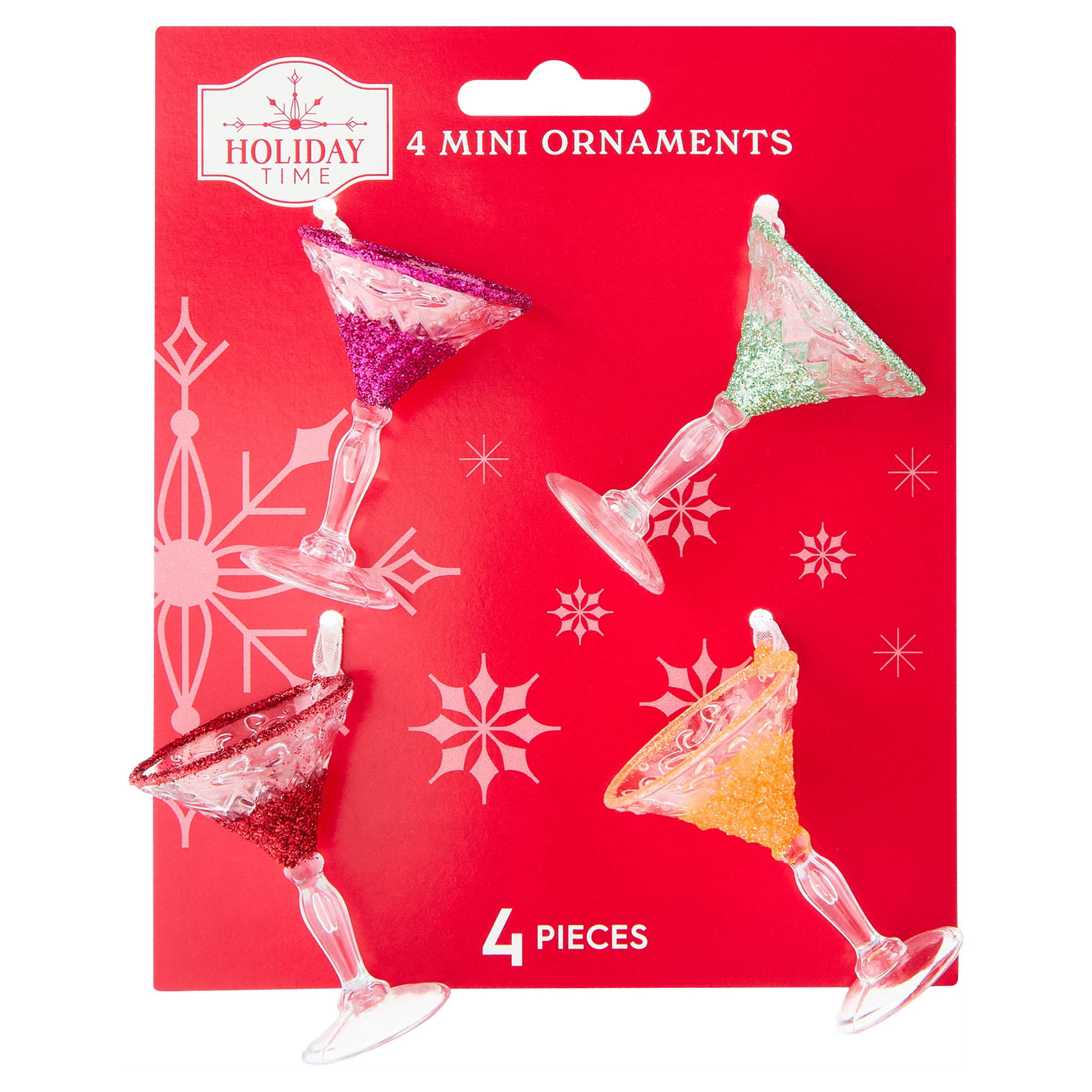 4-Count Multicolor Cocktail Mini Christmas Ornaments, 2", by Holiday Time