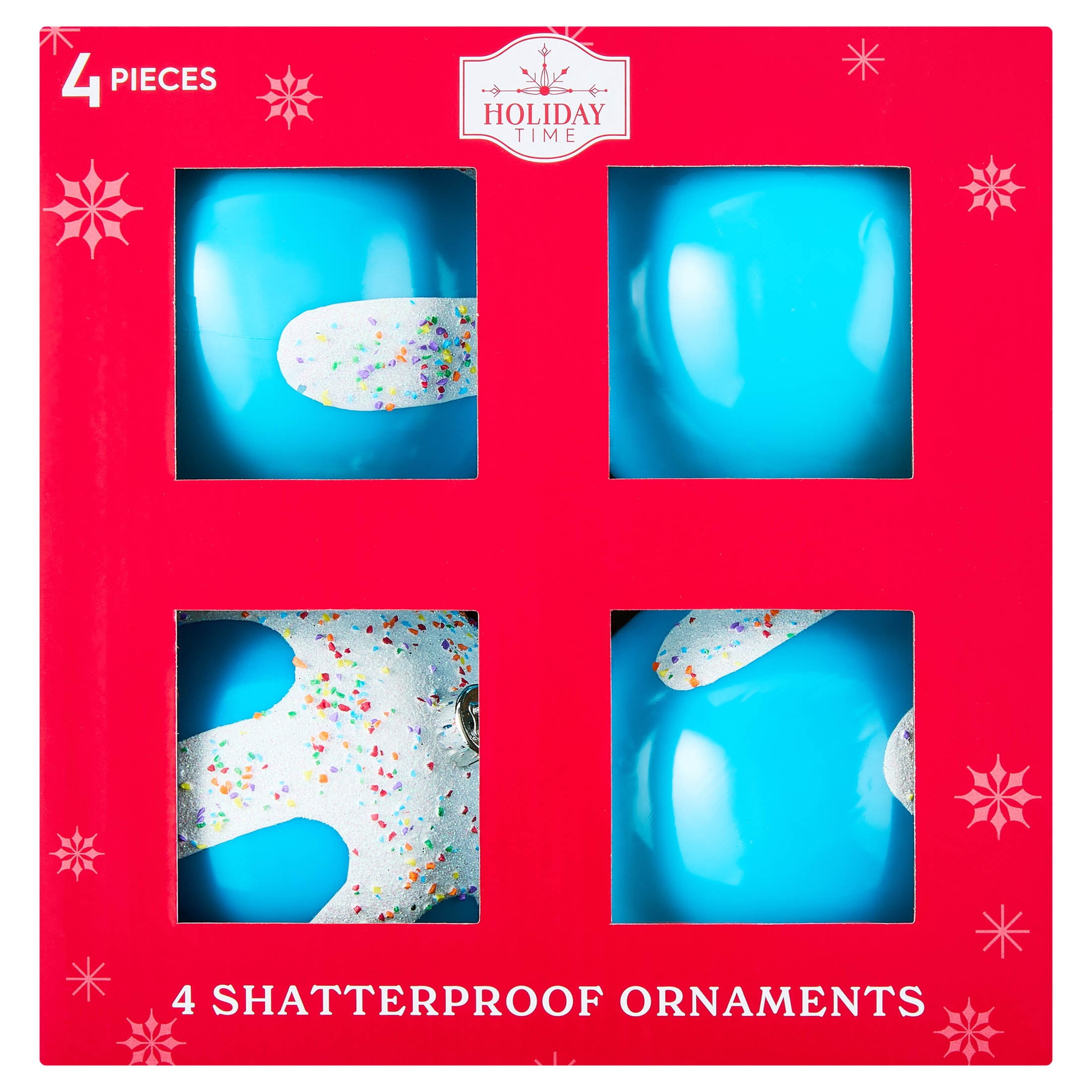 4-Count Blue Candy Ball Shatterproof Christmas Ornaments, 4", by Holiday Time